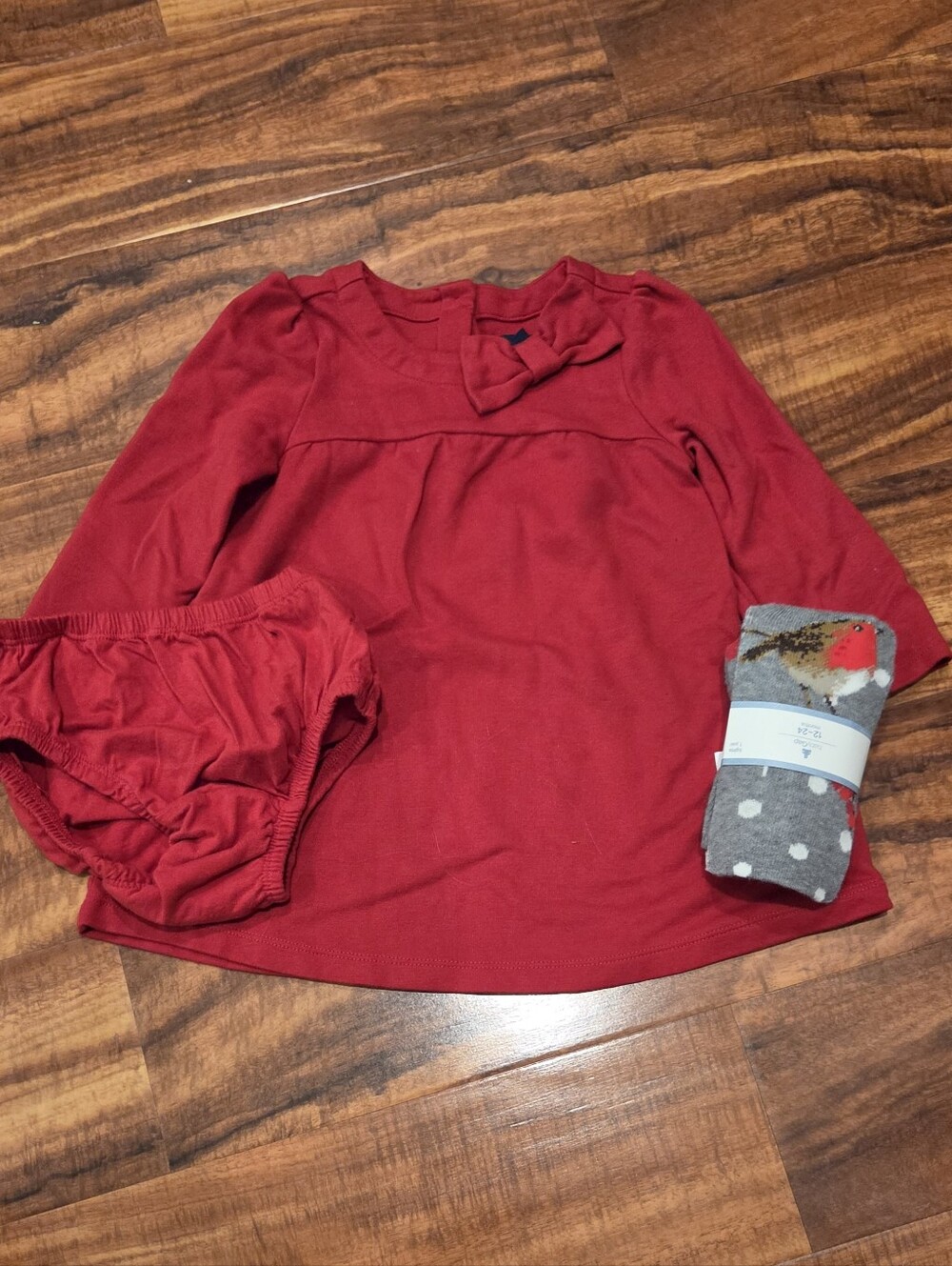 GAP Baby EUC/NWT 18-24 Months Red Dress and Winter Bird Tights